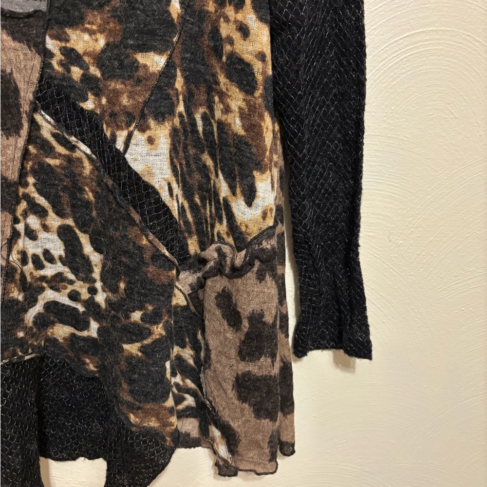 Ali Miles XL Patchwork Leopard Print Tunic Top Mixed Media Artsy Boho - Picture 7 of 8